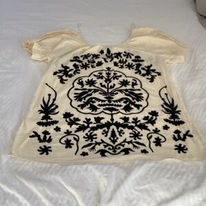 Free People Cream Blouse with Black Embroidery